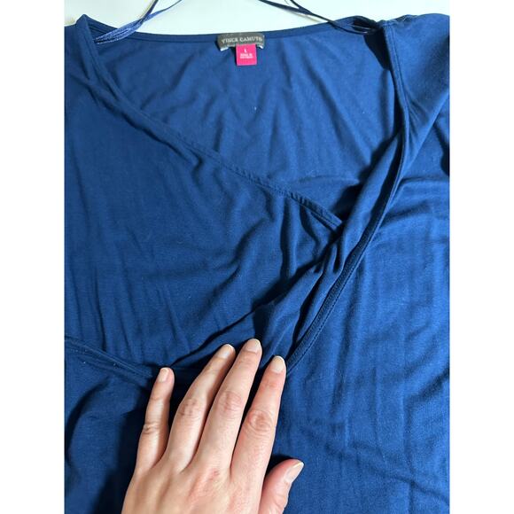 Women L Vince Camuto blue 3/4 sleeve wrap v-neck blouse top shirt work casual - Picture 3 of 10